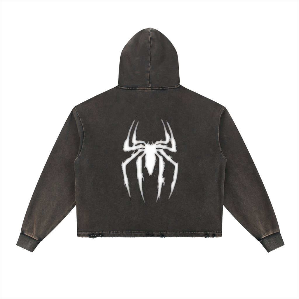 Vintage Washed Frayed-Hem Hoodie